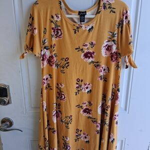 Justify Mustard Floral Midi Dress with Tie Sleeves